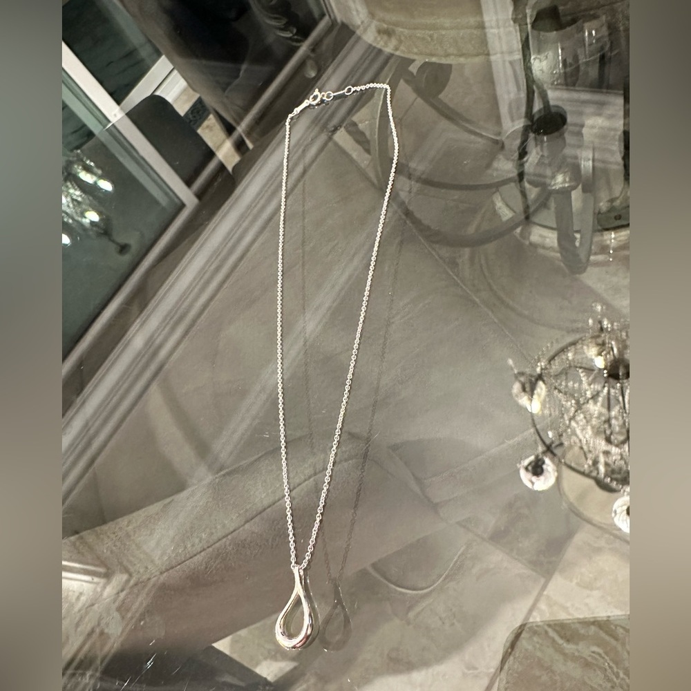 Authentic Tiffany & Co. Silver Open Teardrop Necklace - Picture 3 of 16